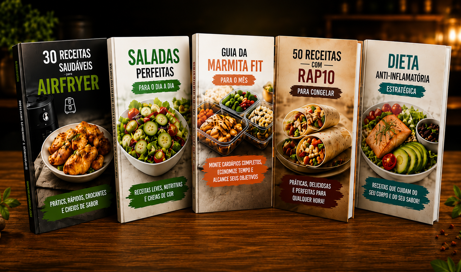 Mockups dos 5 eBooks do Super Combo